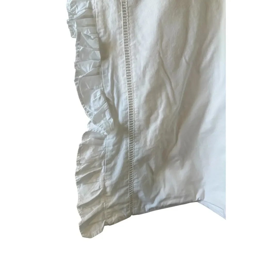 Two Vintage White European Pillow Shams Hemstitch & Embroidery